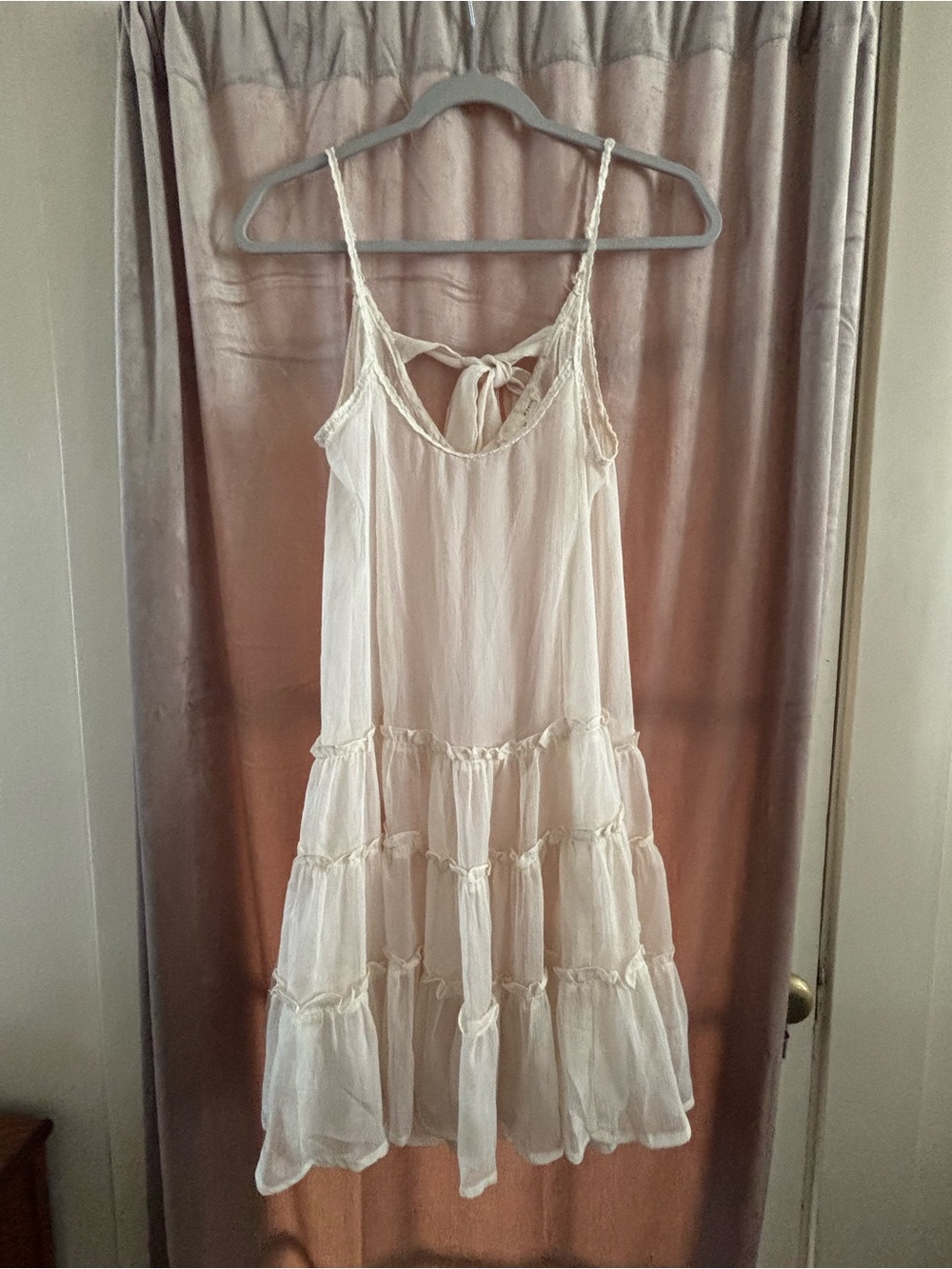 Boho Sheer Cream Tiered Spaghetti Strap Dress sz M